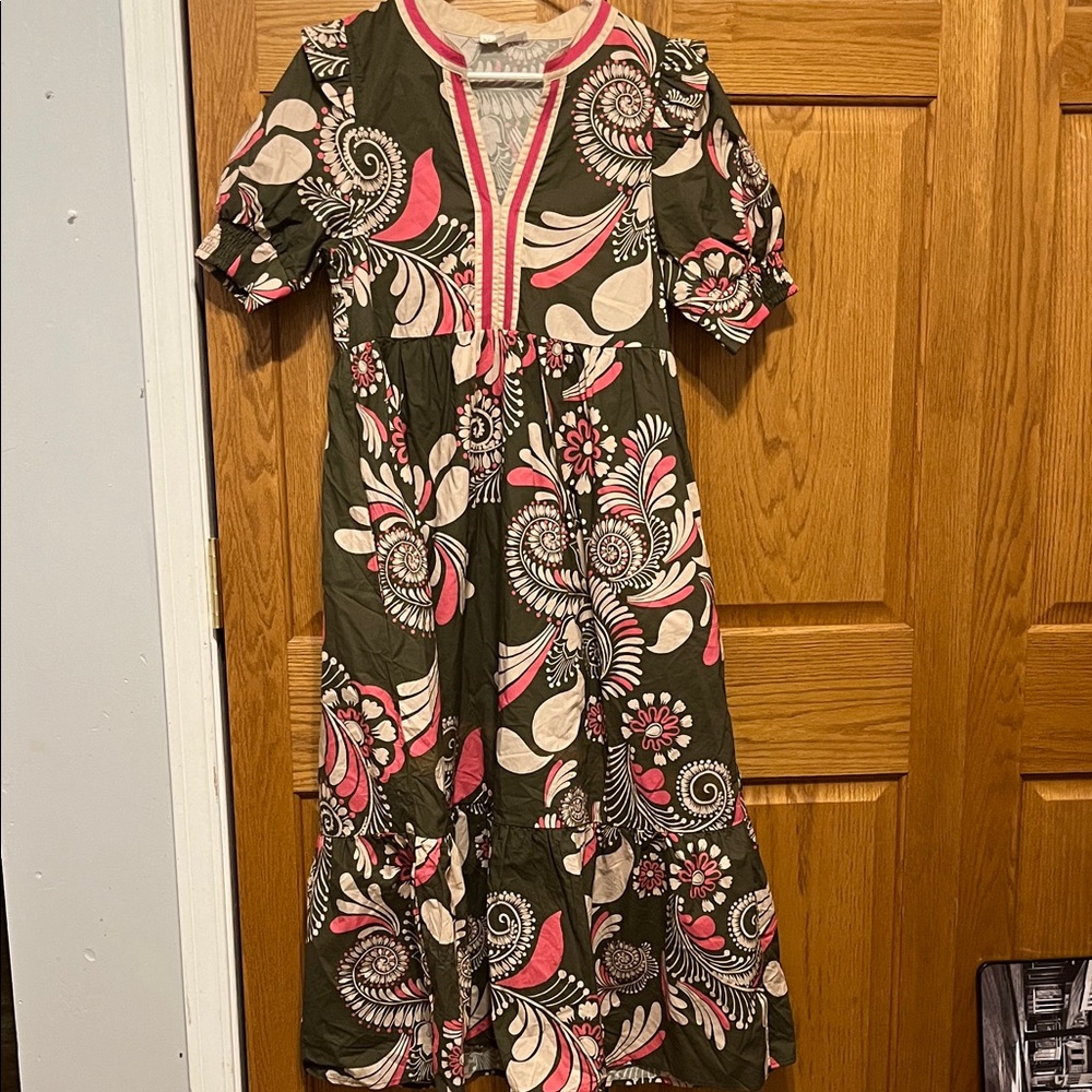 Entro Green and Pink Floral Maxi Dress